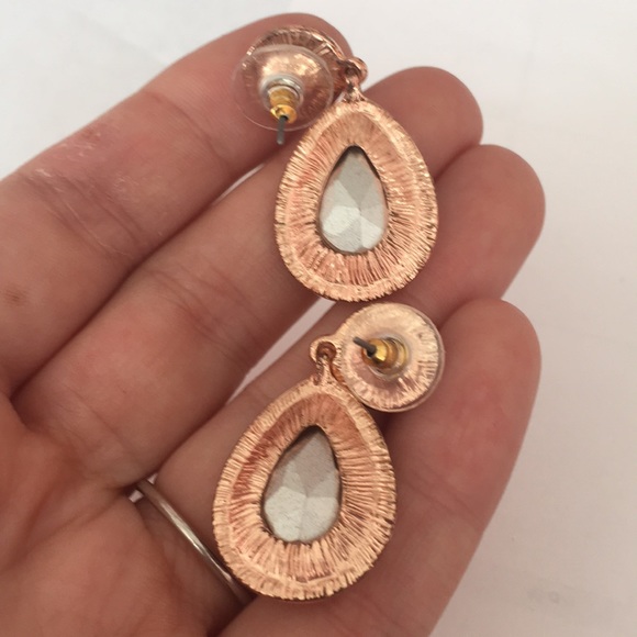 Peach and rose gold pave drop earrings - Picture 2 of 2